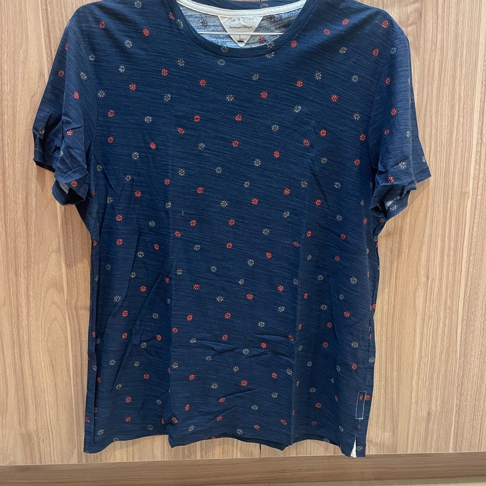 Excellent and Beautiful Rag & Bone Navy Floral T-shirt in Men’s Large Cotton